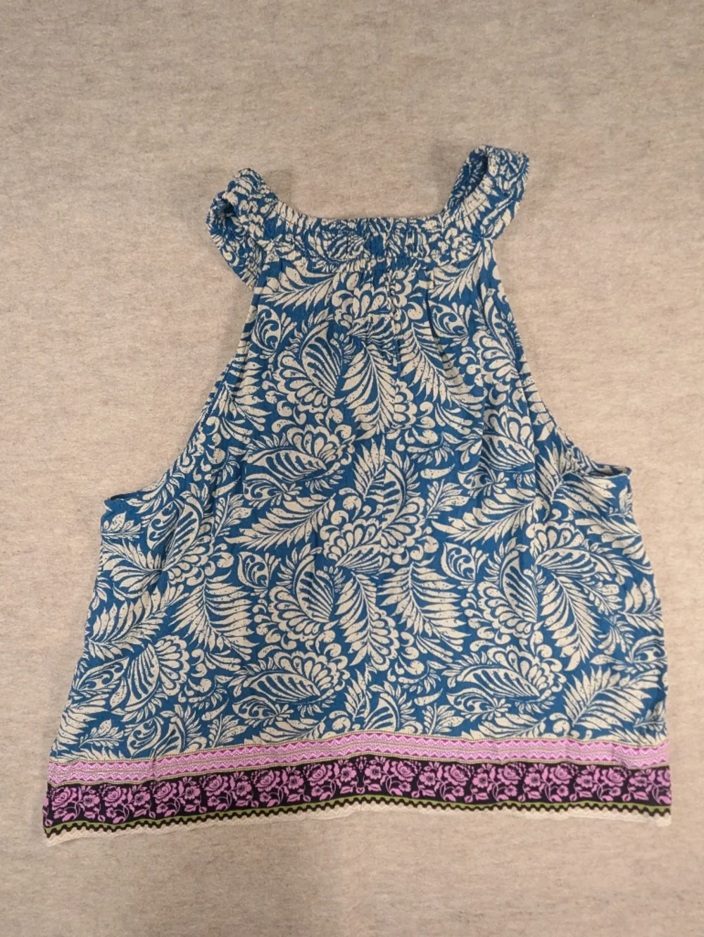 LOFT Blue Multi Color Flowy Tropical Halter Tank Top Blouse Boho Funky Size L